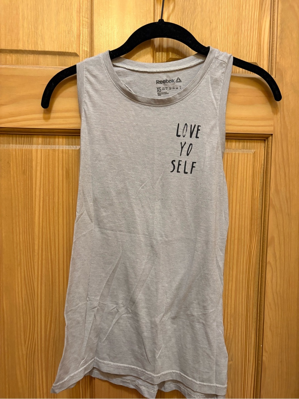 Reebok Light Gray Women's Muscle Tank with "Love Yo Self" Print